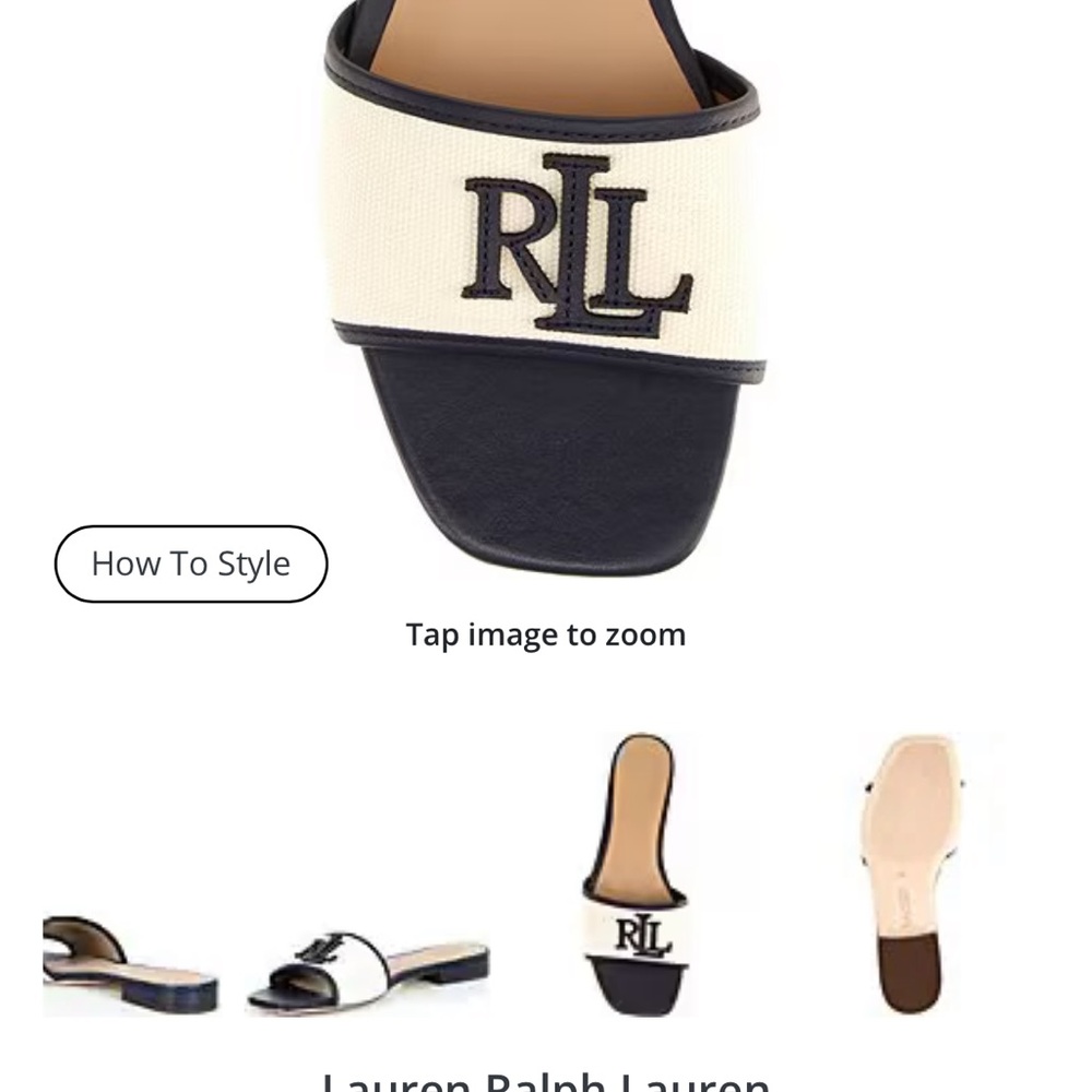NEW in box, Ralph Lauren Everley Slides, Navy Beige - Picture 6 of 8
